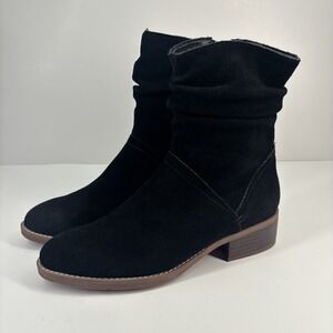 Lucca Lane Donny Women's US 6M Black Suede Slouchy Ankle Bootie Zip Heel Casual